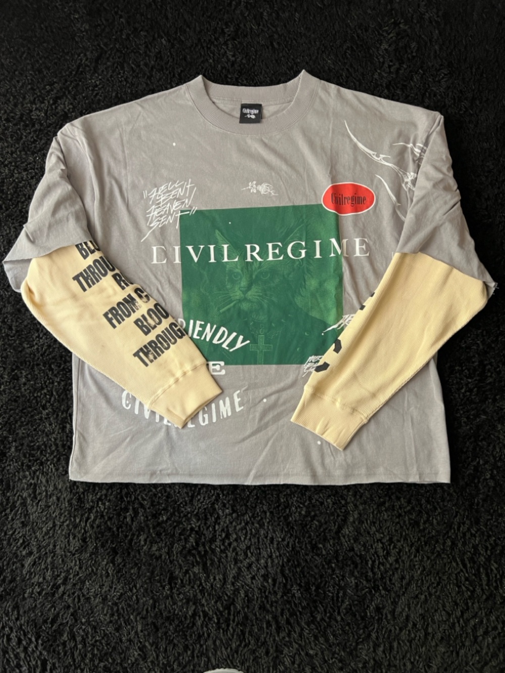 Civil Regime Men's Layered-Look Long Sleeve Shirt in Gray & Cream